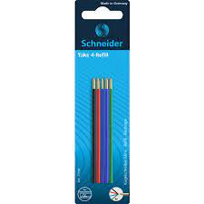 Recharge pour stylo à bille Schneider 4 couleurs (pq de 5 pces)