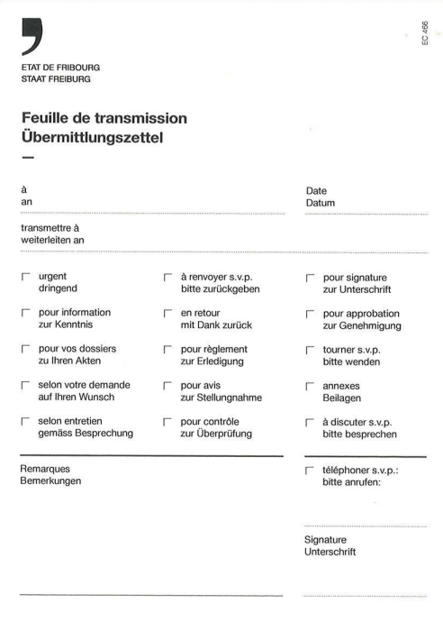 Übermittlungszettel A6 zweisprachig F / D (250 Blatt)