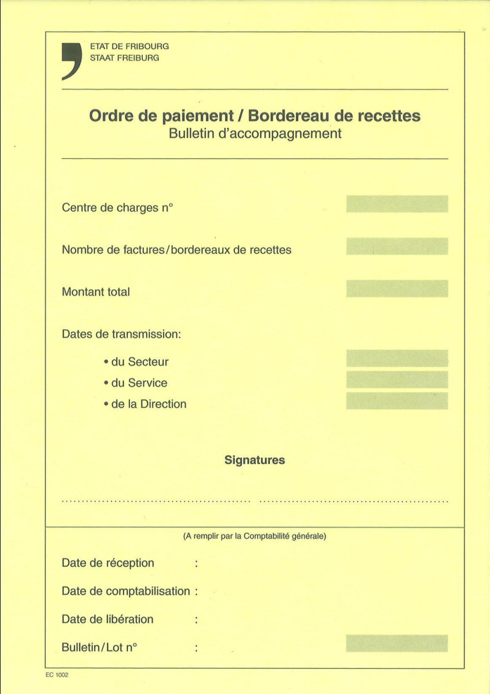 Formule - ordre de paiement/Bordereau de recettes (Pq de 100 pces)