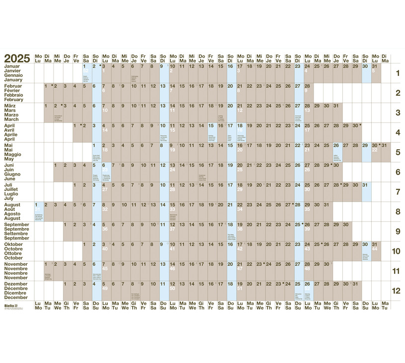 Tableau de planning annuels 69,5 x 46 cm 2025