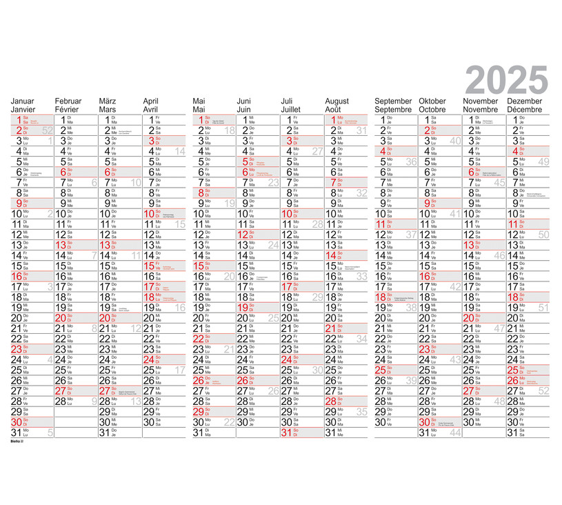 Tableau de planning annuels 98 × 68 cm 2025