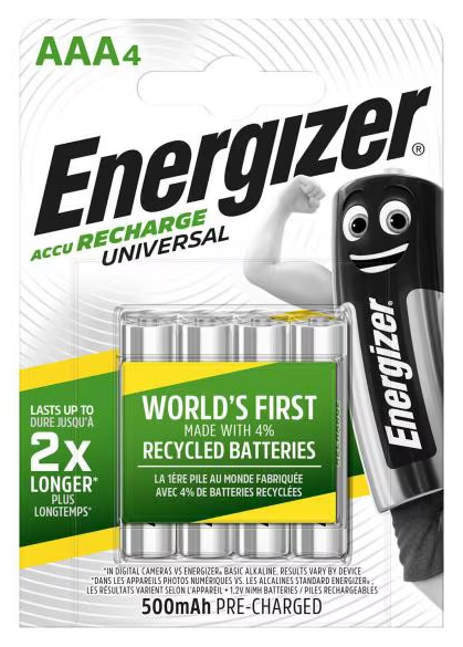 ​Piles rechargeables Energizer 1.2V (4 pièces)