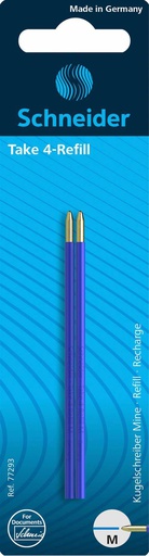 [67.869] Recharge pour stylo à bille Schneider Take  4 couleurs (pq de 2 pces bleu) 