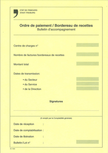 [10031] Formule - ordre de paiement/Bordereau de recettes (Pq de 100 pces)