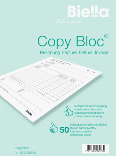 [65.150] Bloc de facture  Biella COPY-BLOC A/F A6 51362500U autocopiante 50x2 feuilles